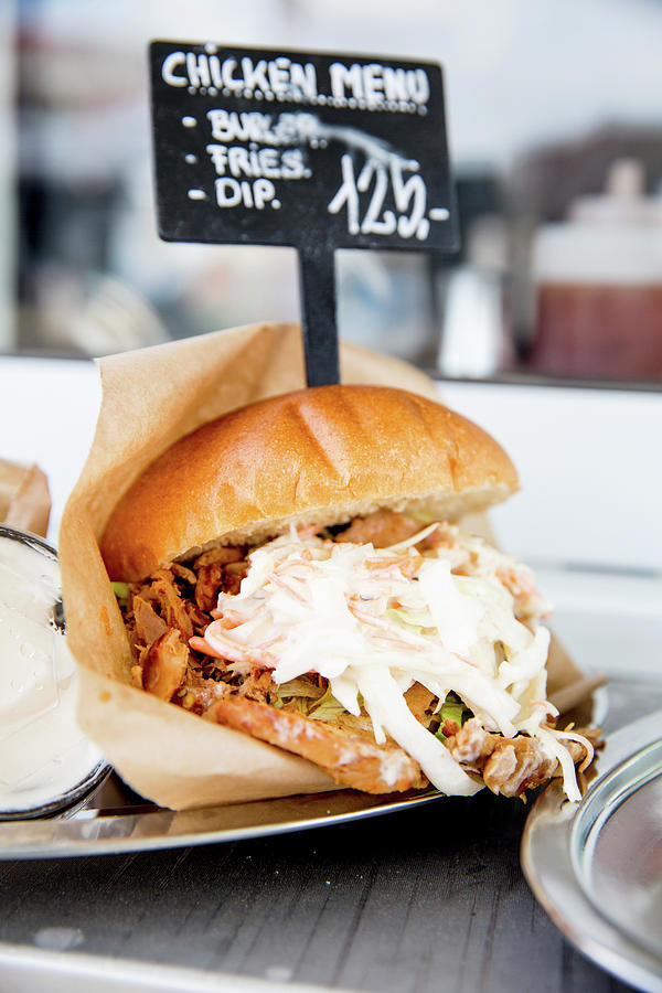 Pulled Chicken Burger With Coleslaw Photograph by Claudia Timmann