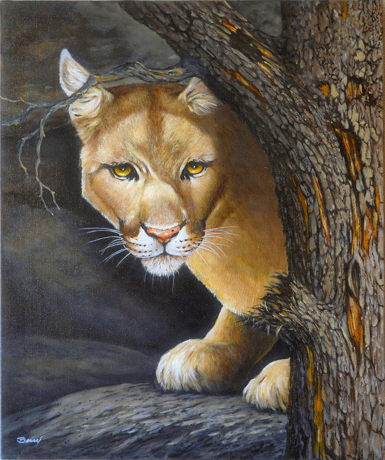 Puma Hiding Painting by Charles Berry
