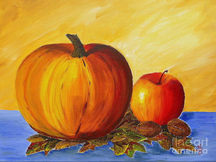 Pumpkin Painting - Pumpkin and Nuts by Birgit Moldenhauer