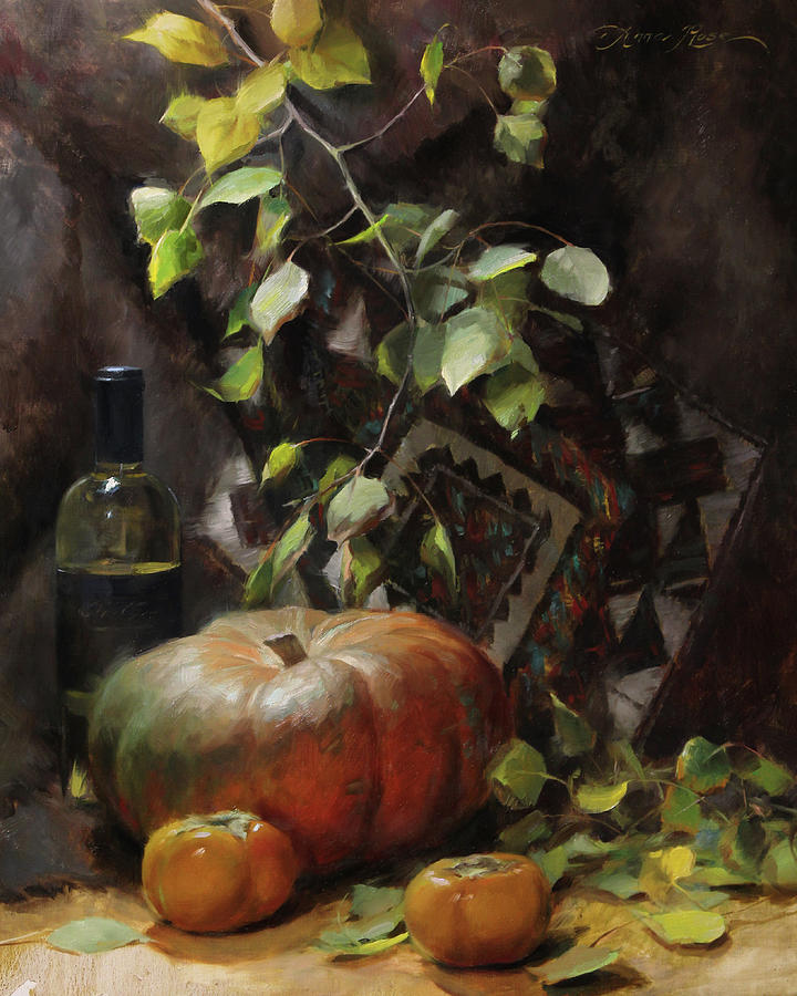 Fall Painting - Pumpkin and Persimmons by Anna Rose Bain