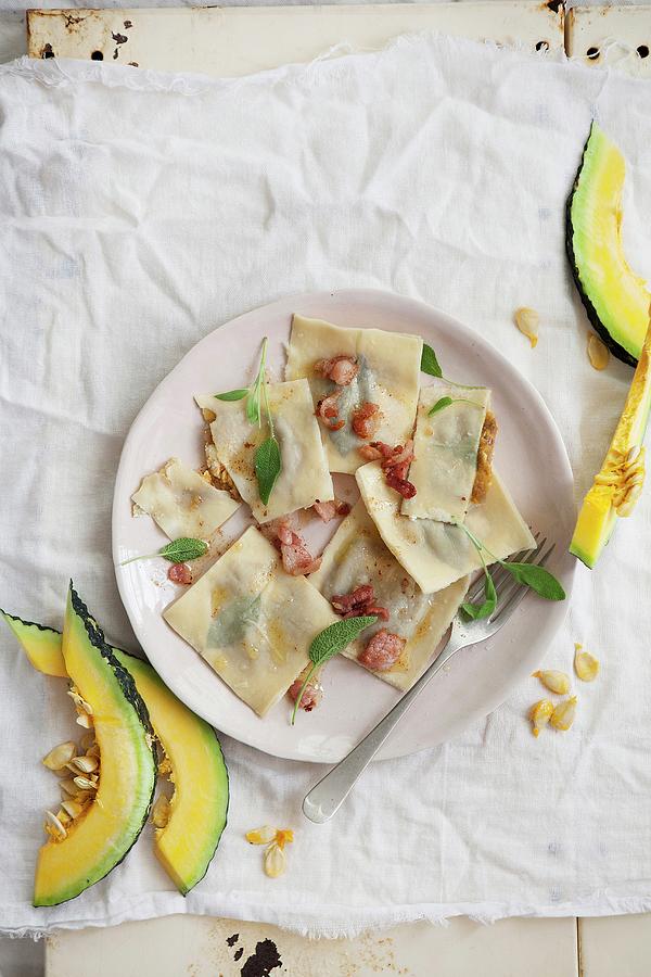 Pumpkin And Sage Ravioli With Bacon Better Photograph by Great Stock!