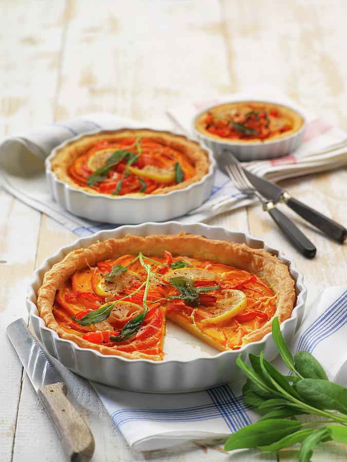 Pumpkin And Tomato Tarts Photograph by Wolfgang Pfannenschmidt