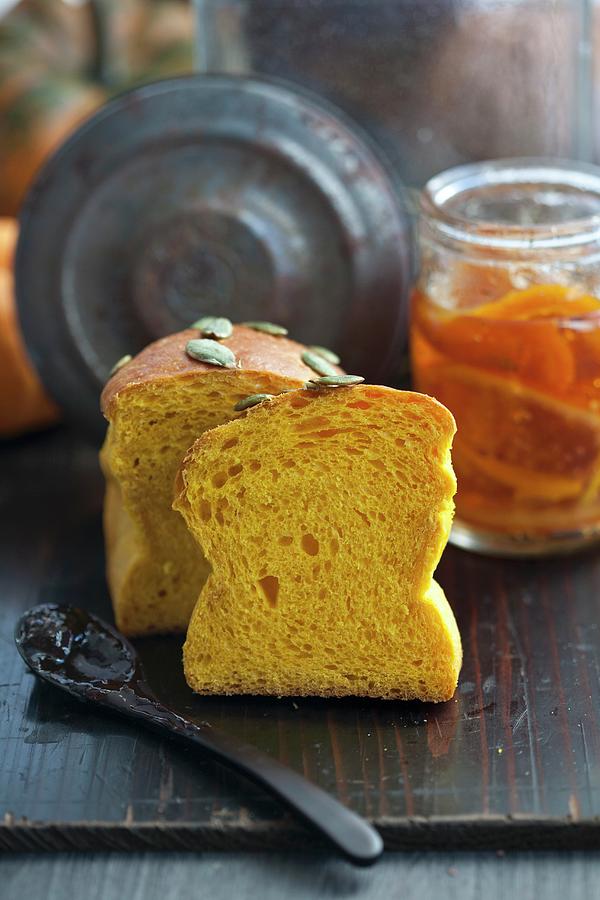 Pumpkin Bread And Pumpkin And Orange Marmalade Photograph by Martina Schindler