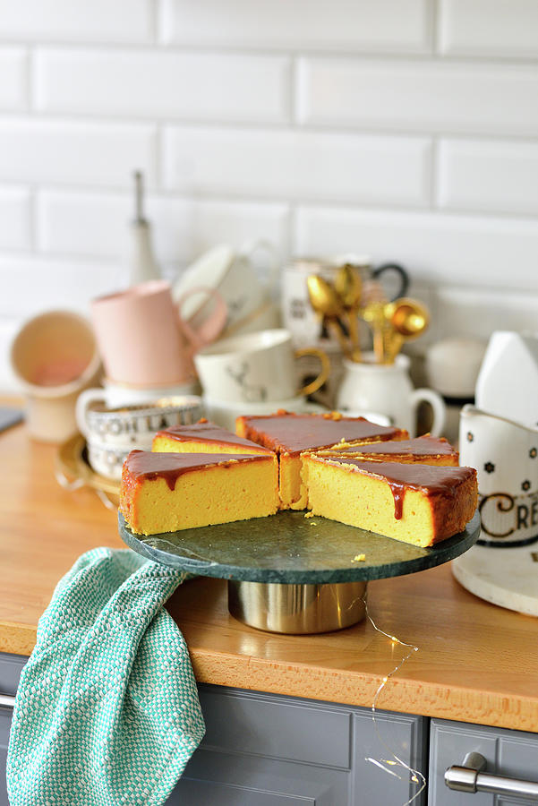 Pumpkin Cheesecake On A Plate, Kitchen Counter Photograph by Karolina Smyk