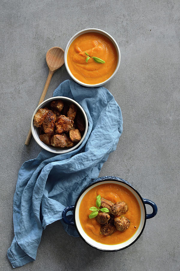 Pumpkin Curry Soup With Chicken In Spices Photograph by Karolina Smyk