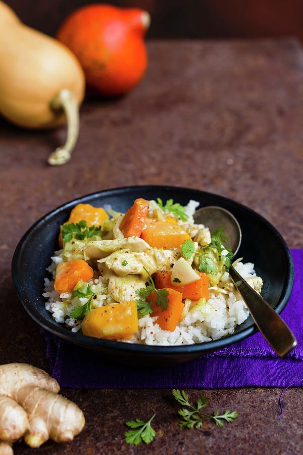 Pumpkin Curry With Chicken And Rice thailand Photograph by Brigitte Sporrer
