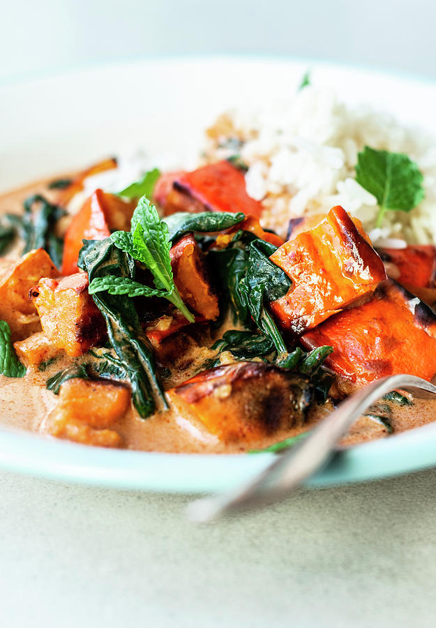 Pumpkin Curry With Spinach, Close Up Photograph by Simone Neufing
