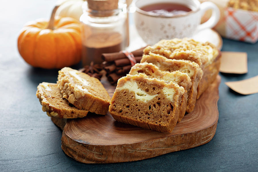 Pumpkin Loaf Cake Or Bread With Winter Spices Cream Cheese Photograph by Elena Veselova