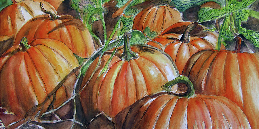 Pumpkin Patch Painting by Mary Bridges