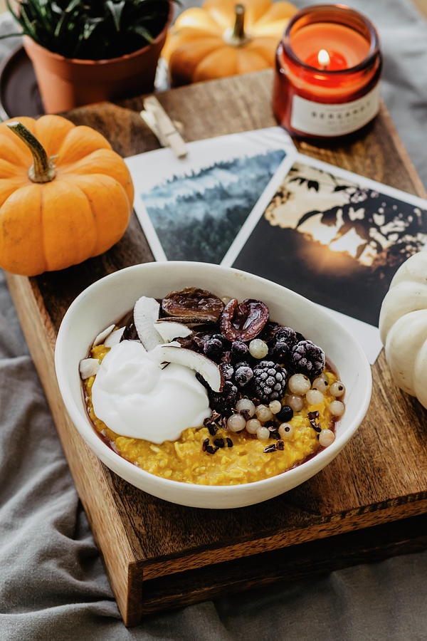 Pumpkin Porridge With Berries Photograph by Monika Rosa