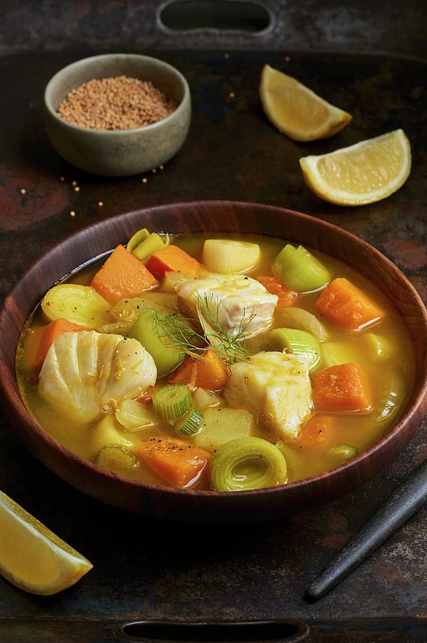 Pumpkin Stew With Fennel And Fish Photograph by Ulrike Emmert