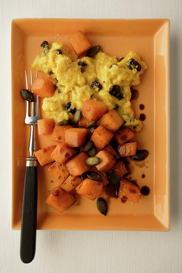 Pumpkin Vegetables With Omelette, Olives And Pumpkin Seeds Photograph by Michael Wissing