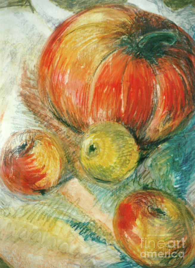 Pumpkin with Apples Painting by Joan Thewsey