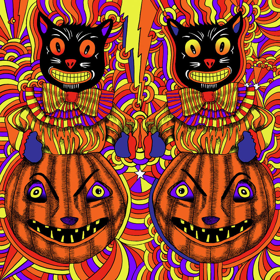 Cat Digital Art - Pumpkins And Cats by Howie Green