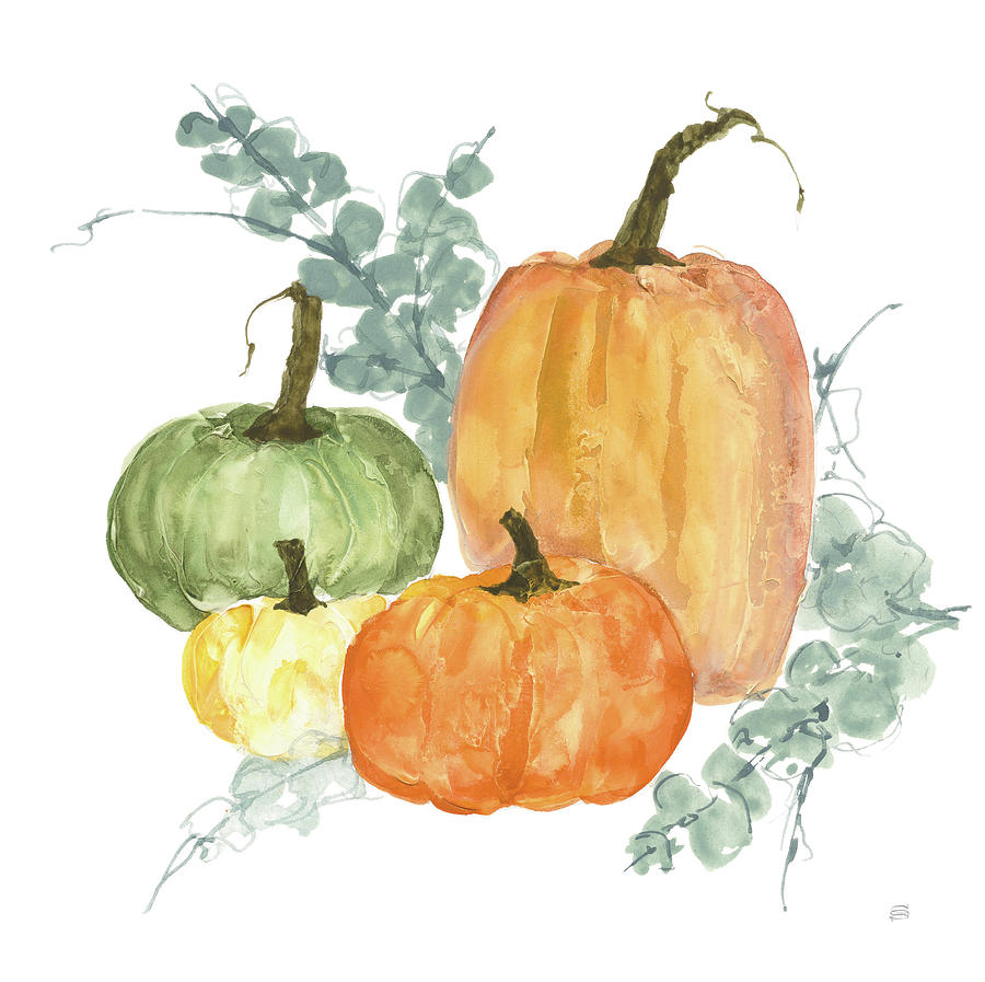 Fall Painting - Pumpkins And Eucalyptus II by Chris Paschke
