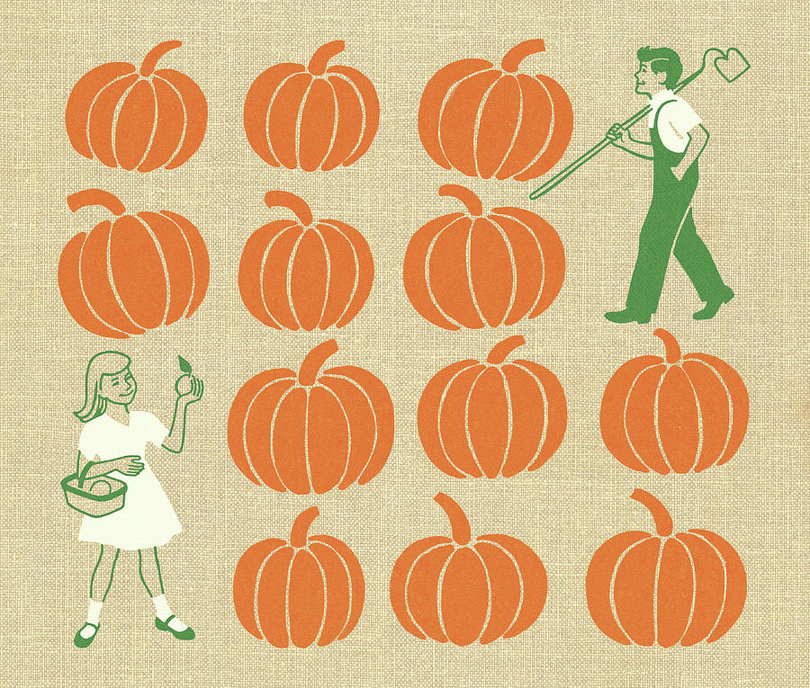 Fall Drawing - Pumpkins and Two People by CSA Images