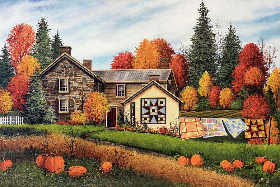 Fall Painting - Pumpkins Fall Quilts by Debbi Wetzel