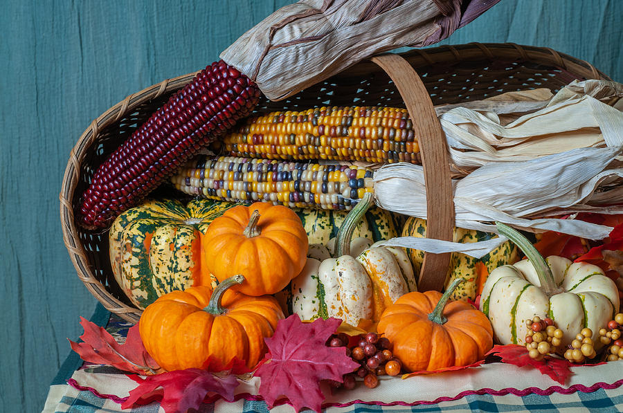 Pumpkins, Gourds and Corn Oh My Photograph by Ron Dubreuil