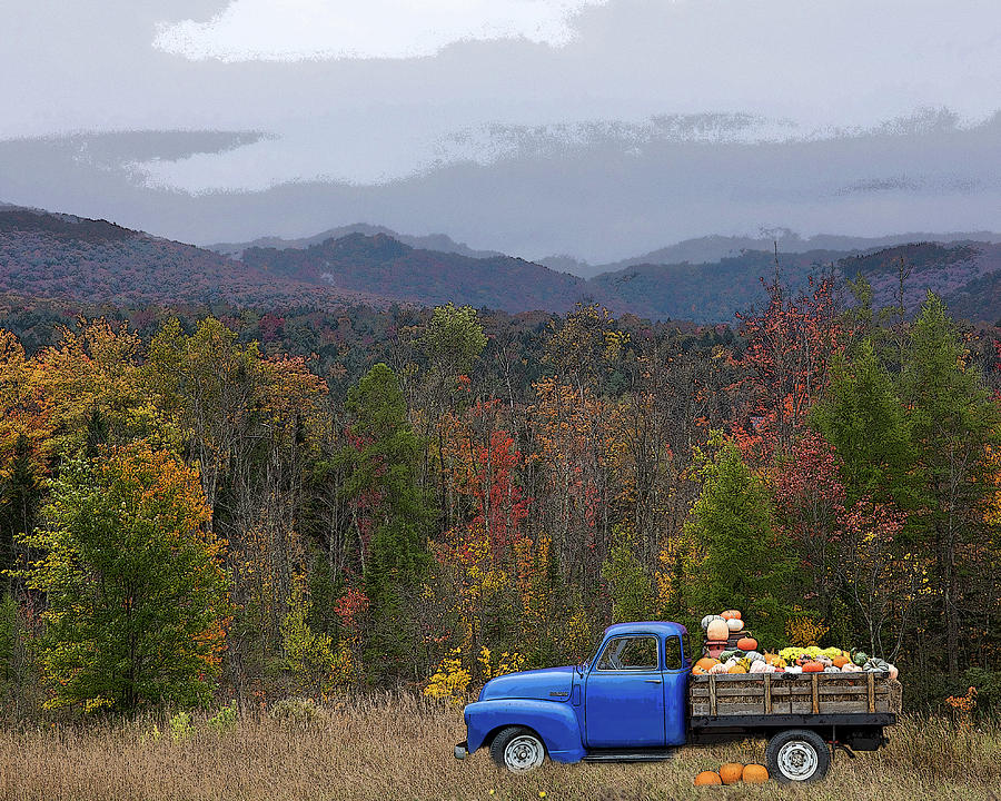 Pumpkins in Blue Truck Photograph by Rebecca Cozart