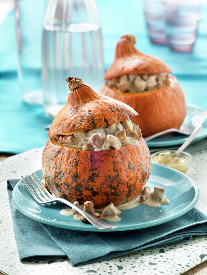 Pumpkins Stuffed With Veal,chestnuts And Chanterelles With Amora Mustard Photograph by Studio