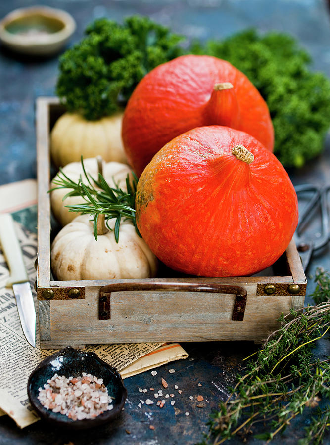 Pumpkins With Herbs Photograph by Dorota Indycka