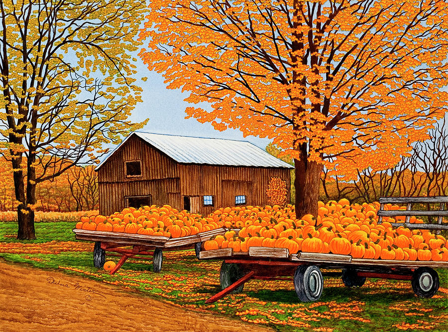 Pumpkinville, Western Ny Painting by Thelma Winter
