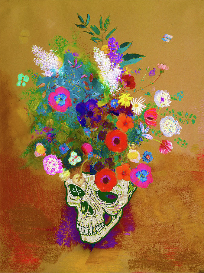Punk Impressionist Flower Skull Painting