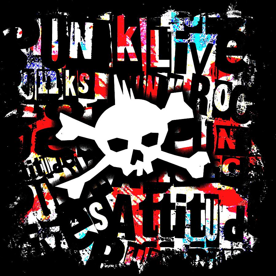 Punk Skull Graphic Digital Art by Roseanne Jones