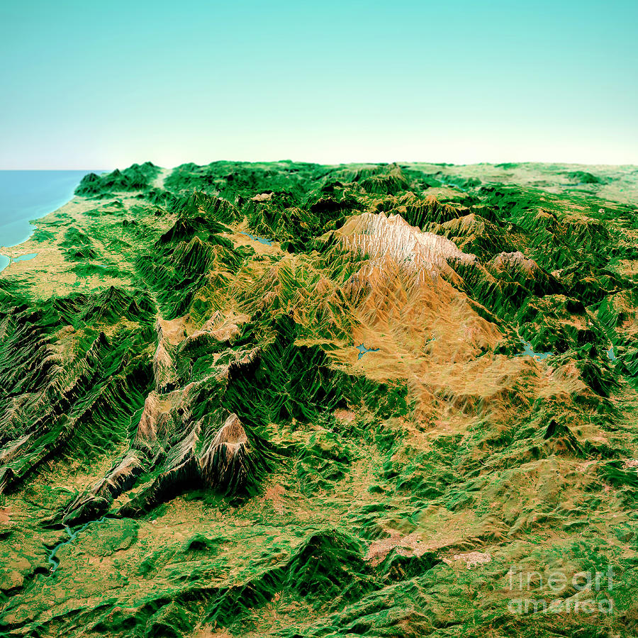 Map Digital Art - Punta La Marmora Sardinia Italy 3D Render Horizon Aerial View Fr by Frank Ramspott
