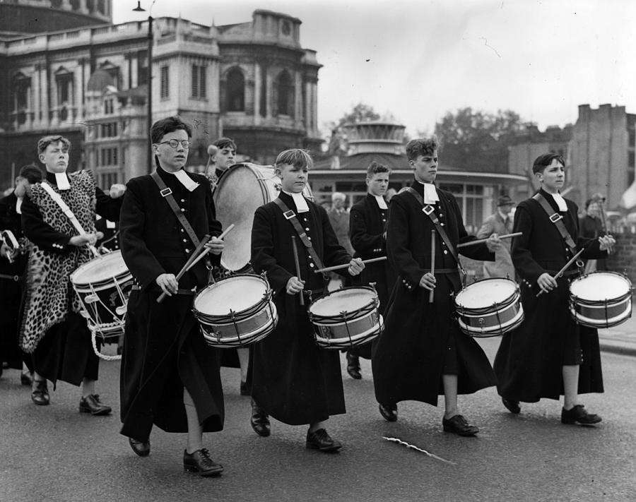 Pupils Playing Drums Photograph by Central Press
