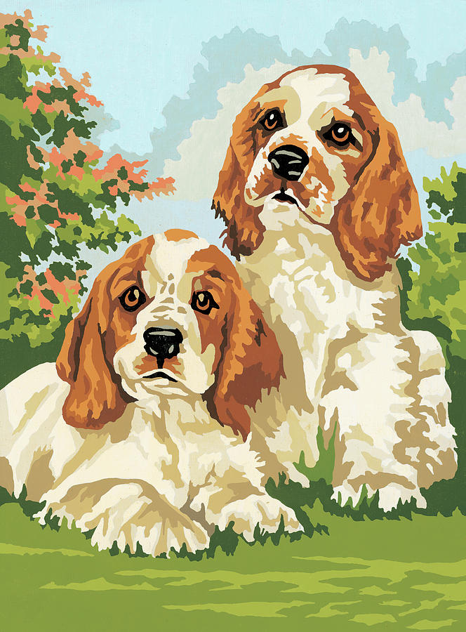 Vintage Drawing - Puppies by CSA Images
