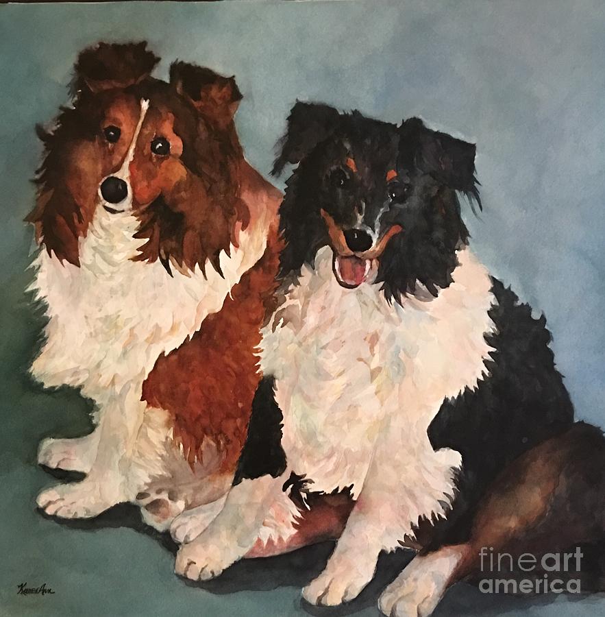 Puppy Pals Painting by Karen Ann