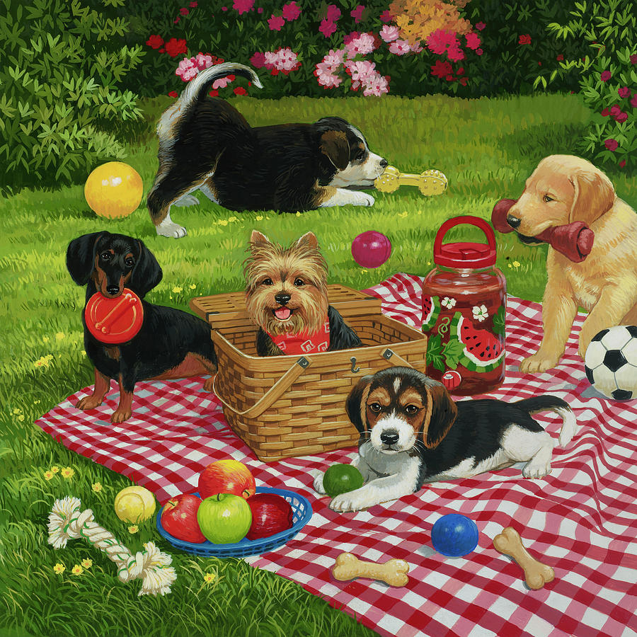 Beagle Painting - Puppy Picnic by William Vanderdasson