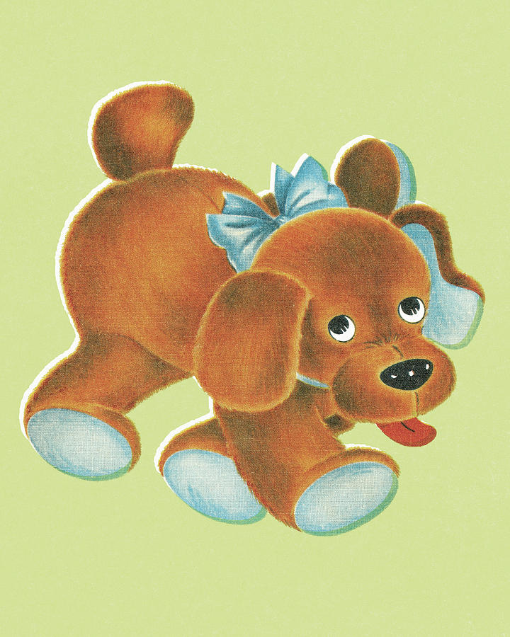 Vintage Drawing - Puppy with Blue Bow by CSA Images