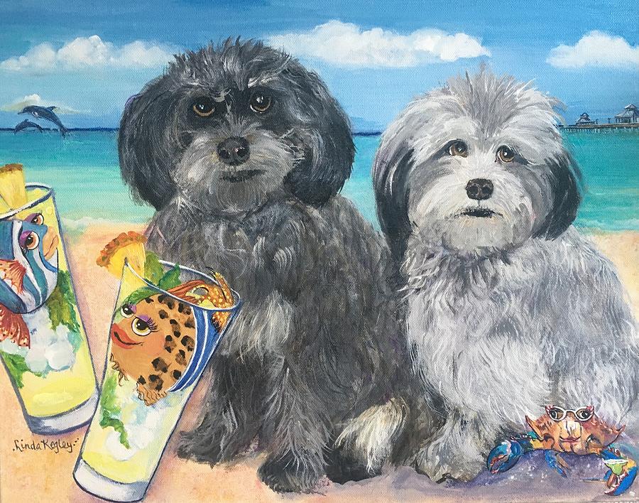 Pups in Paradise Painting by Linda Kegley