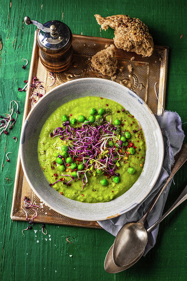 Pureed Pea Soup With Sprouts Photograph by Valeria Aksakova