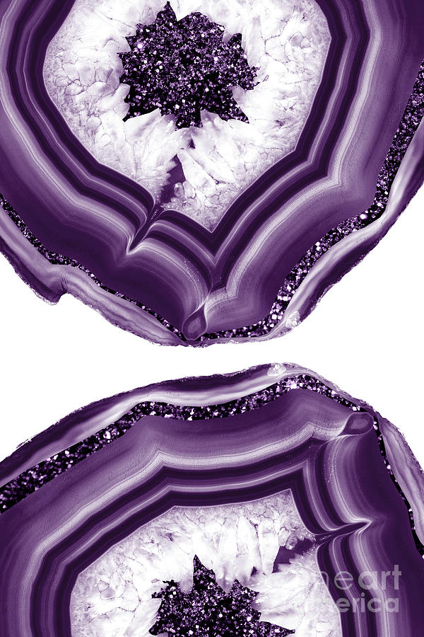 Digital Mixed Media - Purple Agate with Purple Glitter #1 #gem #decor #art by Anitas and Bellas Art