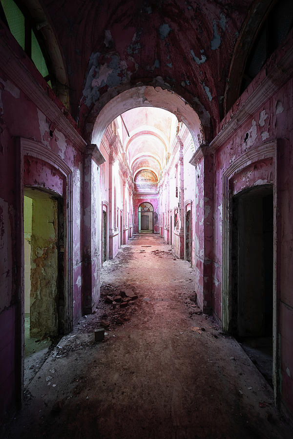 Purple and Dark Hallway in Decay Photograph by Roman Robroek