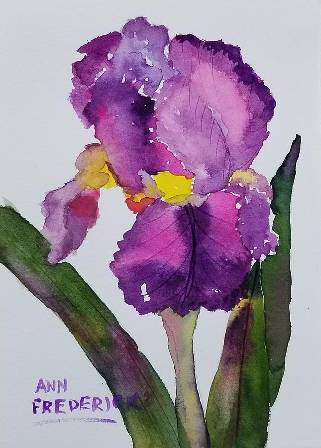 Purple Bearded Iris Painting by Ann Frederick