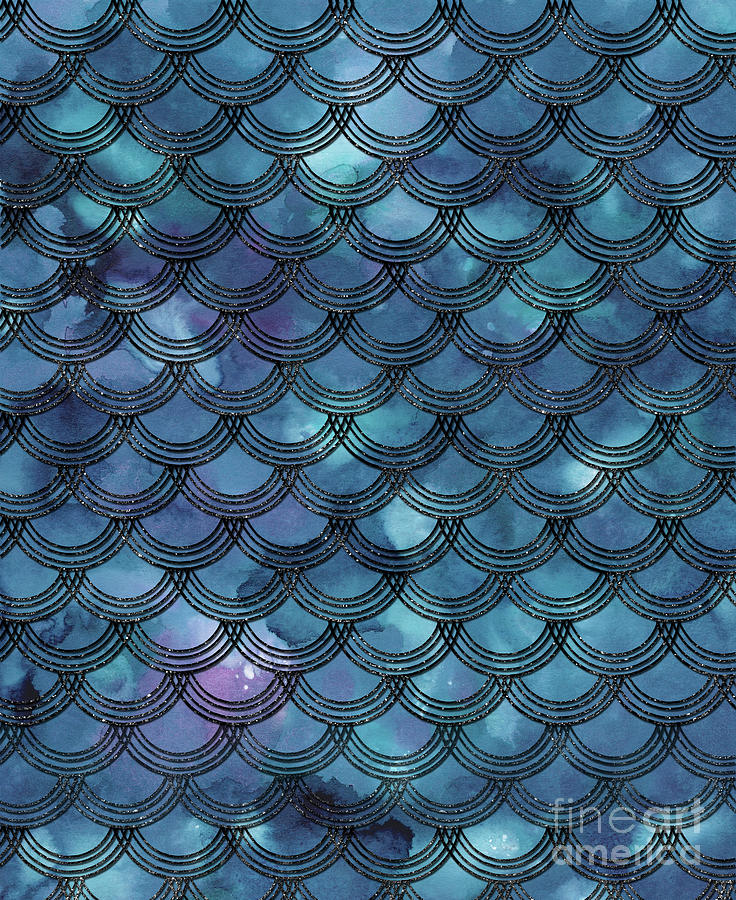 Pattern Mixed Media - Purple Blue Mermaid Scales Glam #1 #shiny #decor #art by Anitas and Bellas Art