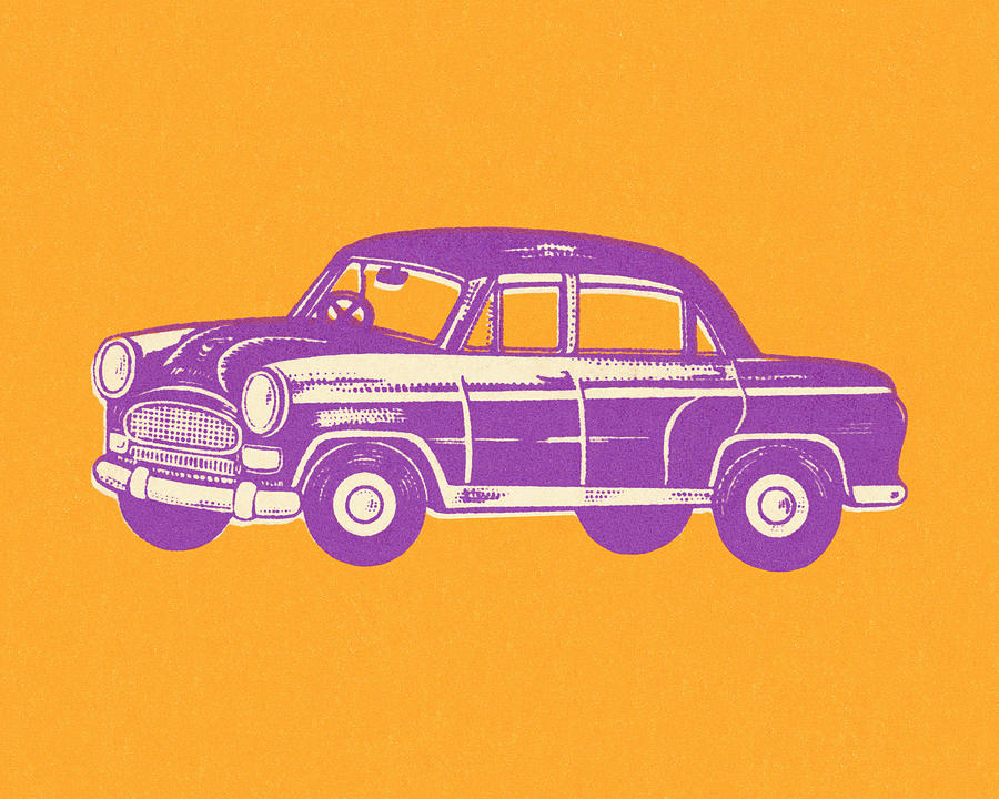 Transportation Drawing - Purple Car on an Orange Background by CSA Images