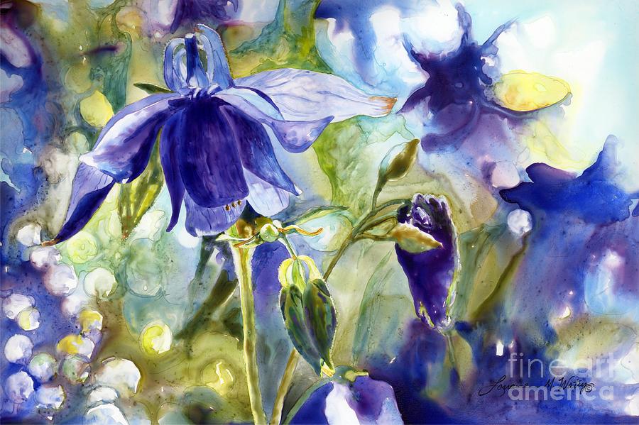 Flowers Still Life Painting - Purple Columbine by Lorraine Watry