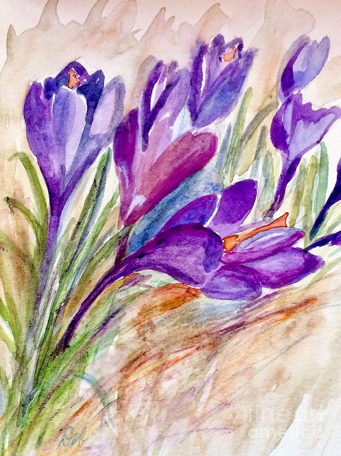 Purple Crocus Painting by Deb Stroh-Larson