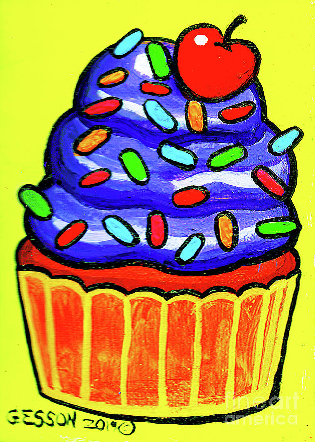 Purple Cupcake With Sprinkles Painting by Genevieve Esson