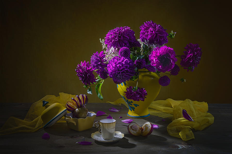 Purple Dahlia & Plum Photograph by Lydia Jacobs