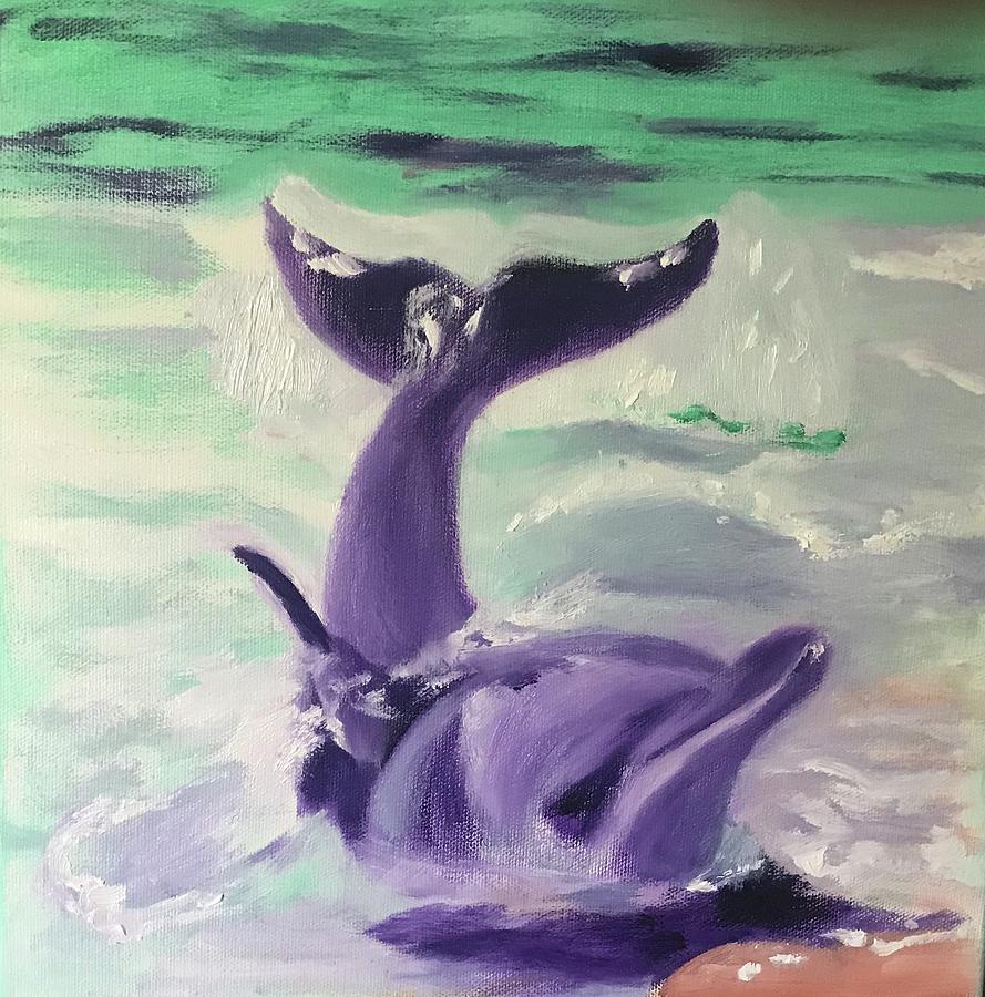 Dolphin Painting - Purple Dolphin by Nancy Pratt