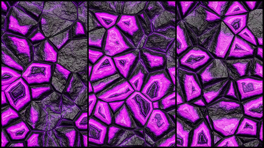Purple Fantasy Stone Wall Triptych Digital Art by Don Northup