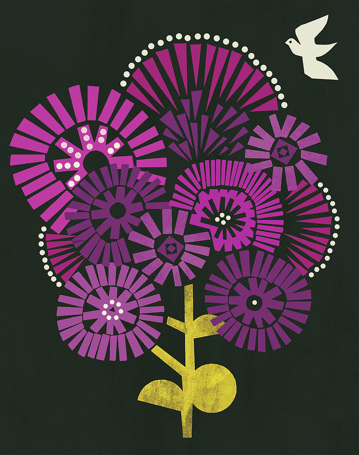 Abstract Drawing - Purple Flowers by CSA Images