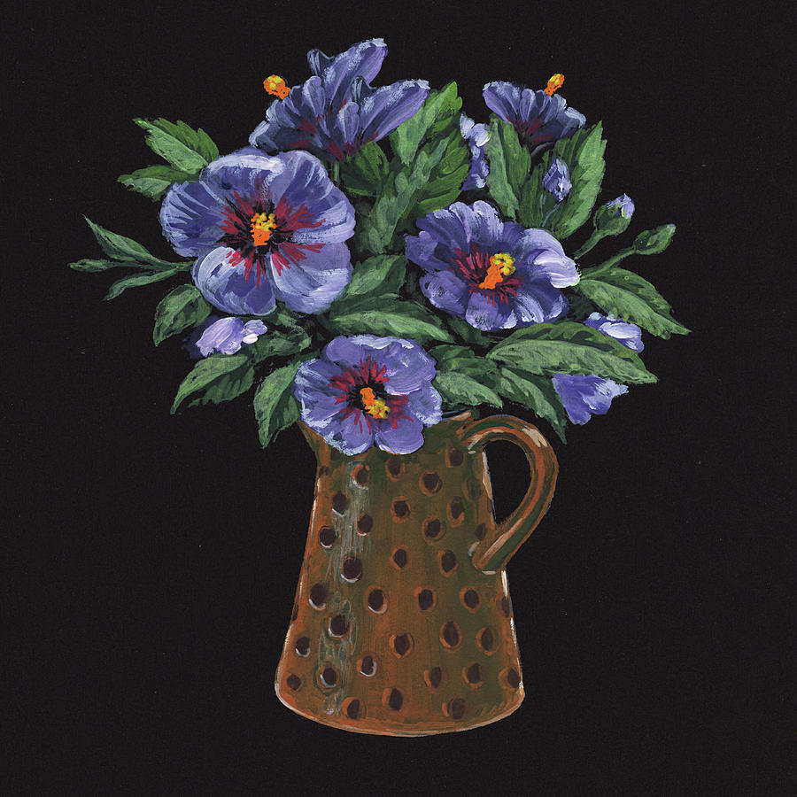 Purple Flowers Polka Dots Vase Floral Impressionism  Painting by Irina Sztukowski