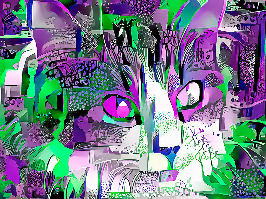 Purple Fluffy Cat Abstract Digital Art by Don Northup